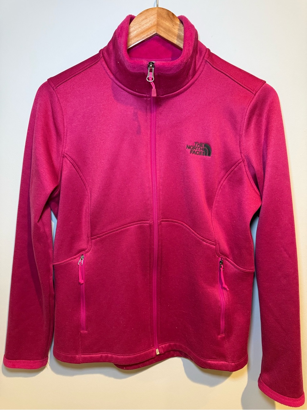 North Face Fuzzy Fuchsia Pink Fleece Travel Outdoor Jacket Full Zip Womens Large - Picture 10 of 11